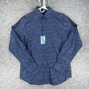 Robert Graham Shirt Mens Large Navy Blue Camo Cain Tailored Fit Modern Americana